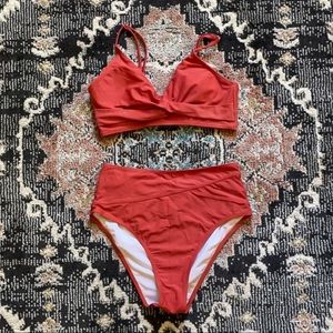 Cupshe High Waisted Swim Suit Set V neck Bikini Bathing Suit Two Piece